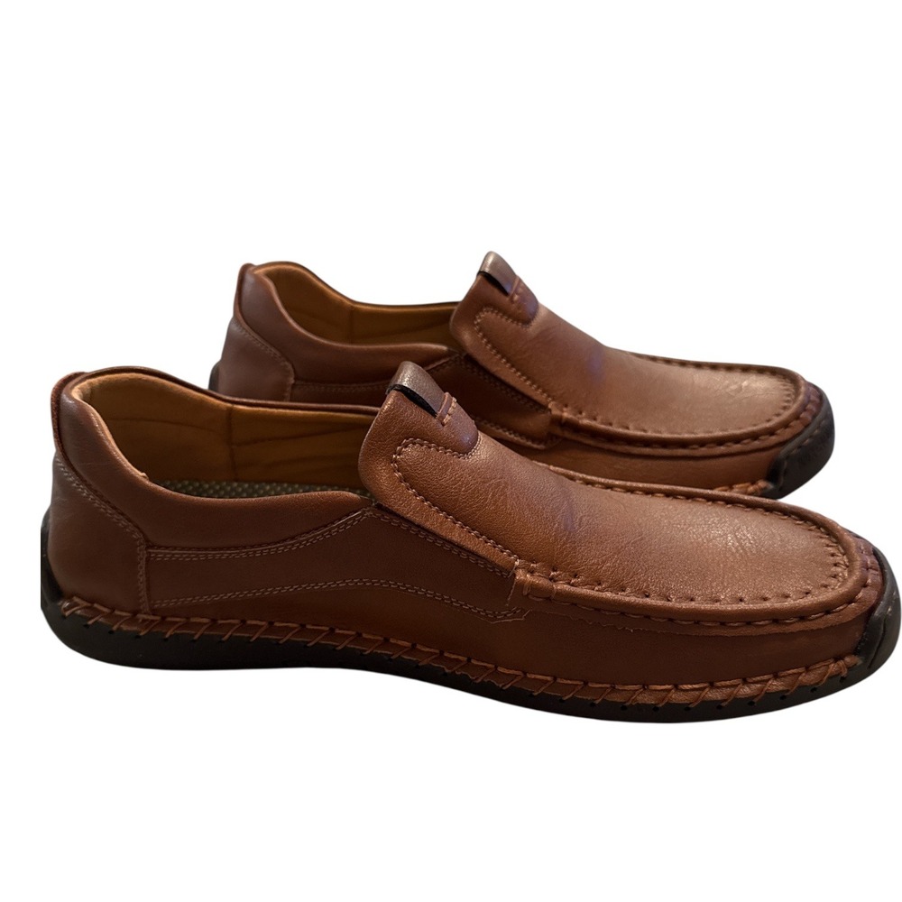 OOO 100% Caoutchouc‎ Sole Brown Leather Slip On Loafers Walking Shoes Size 11.5